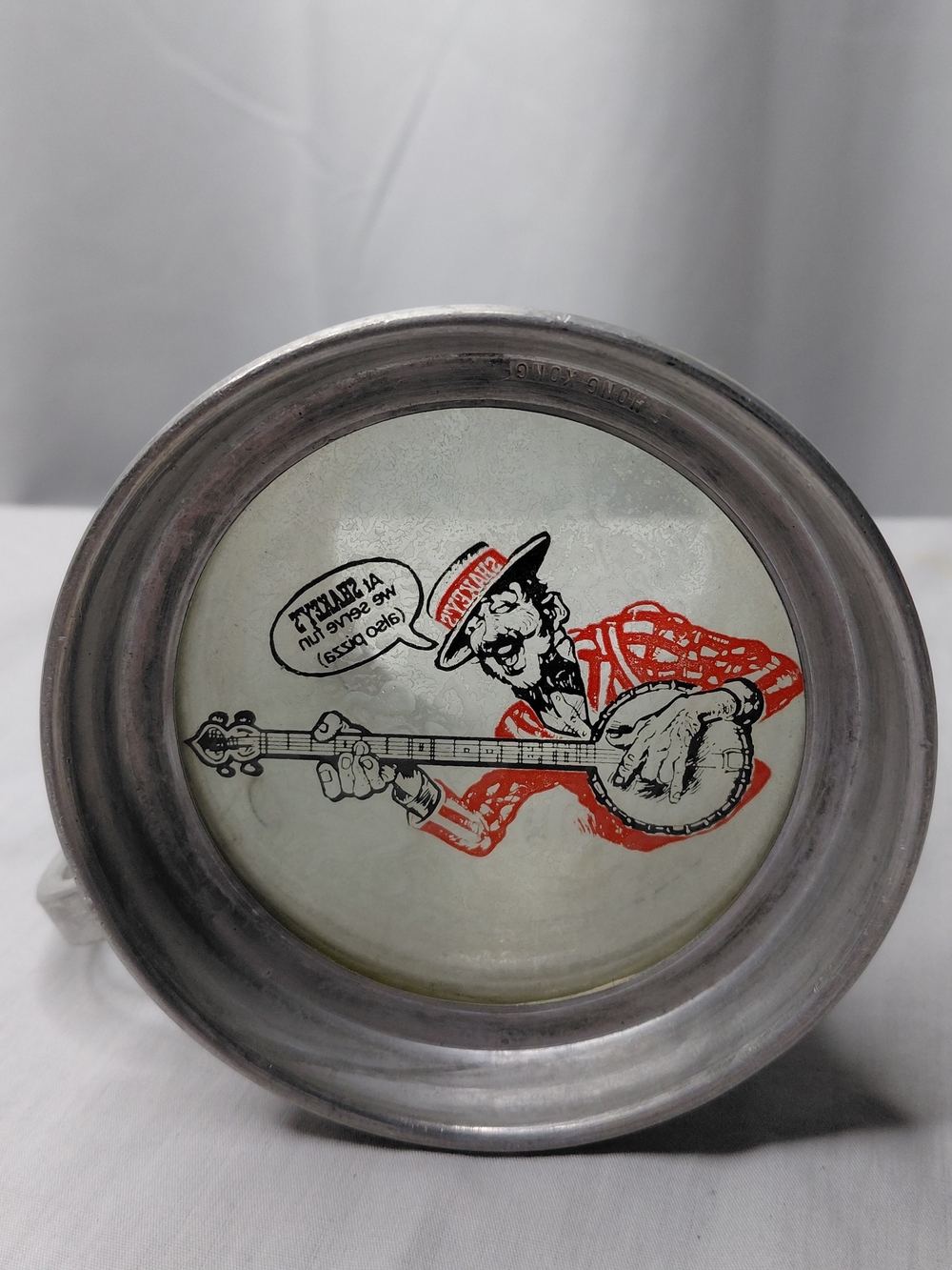 Vintage Aluminum Shakey's Pizza Mug Glass Bottom